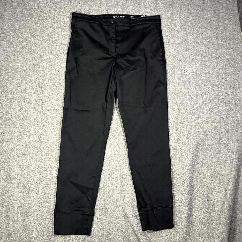 Spanx Sateen Trouser Pant Cotton Polyester Stretch Pockets Black Womens 28 Work